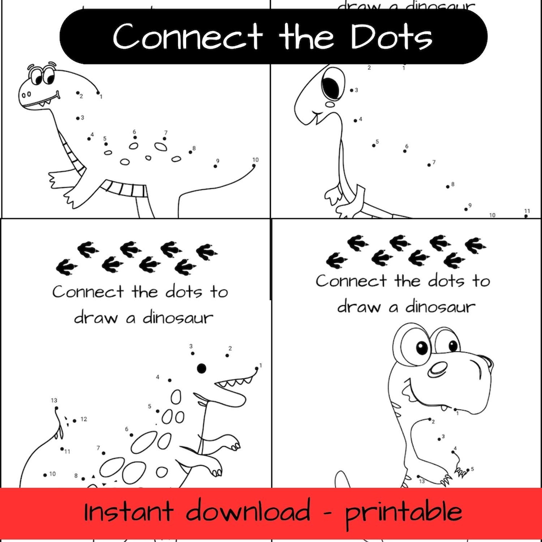 Dinosaur Drawing Activity Sheets: Connect the Dots Drawing Game, Dino ...