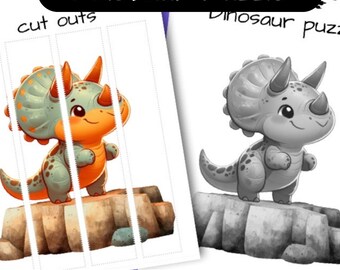 Printable Dinosaur Activity Sheet: Dino Puzzle, Preschool Learning Game for Kids, Digital Download
