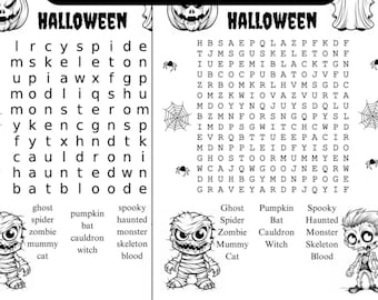 Halloween Word Search Printable: Spooky Word Puzzle Worksheet, Kids Word Find Game Activity