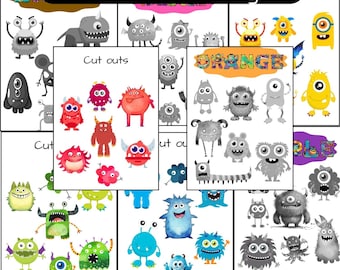 Monsteraktivitetsblad för barn: Matchande sidor-paket, arbetsblad för förskoleinlärning, direkt nedladdning