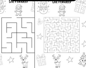 Santa Maze Printable: Help Santa Find the Reindeer Christmas Maze, Kids Activity Worksheet