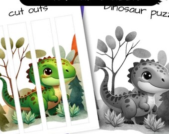 Dinosaur Activity Sheet for Kids: Dino Puzzle Page Worksheet, Preschool Kids Activity, Instant Download