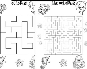 Ocean Animal Mazes & Colouring Sheets: Sea Life Puzzles Activity, Early Learning, Digital Download