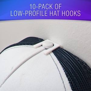 Gancio per cappelli da baseball/camionista per parete, portacappelli adesivi per cappelli da baseball, ganci espositivi per organizzatori di accessori per la camera da letto di uomini e ragazzi (confezione da 10)