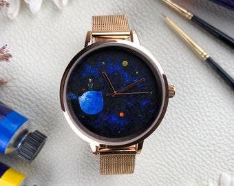 Unique artist watch | Wristwatch hand-painted | The Little Prince | Rose gold | Special gift for women | Girlfriend Wife Mom Sister