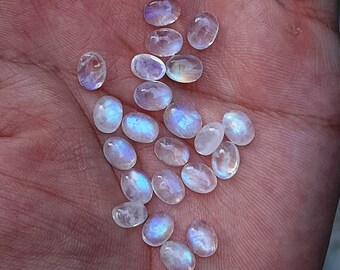 16 Pieces Natural Rainbow Moonstone Cabochons Lot 6x8mm Oval Shape White Moonstone Gemstones Loose Stones Smooth Gems Cabs
