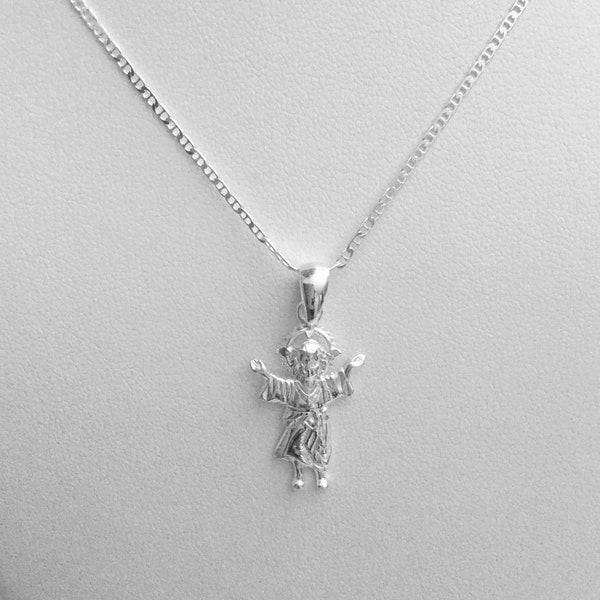 925 Sterling Silver Divine Child Necklace, Real Sterling Silver, Divine Child, Baby Jesus Necklace, Nino Divino, Silver Mariner Chain - ESN7