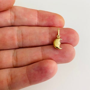 Dainty, 14k Solid Gold Half Moon Pendant, 17mm/0.67" Small Celestial Moon Charm, 3D Crescent Moon, 14k Real Gold Minimalist Charm- PT474