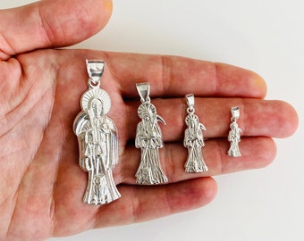 925 Sterling Silver Santa Muerte Pendant, Holy Death, Silver Santa Muerte, Silver Grim Reaper, 925 Sterling Silver Pendant - ESP22