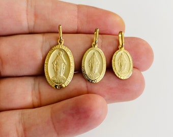 14k Solid Gold Miraculous Pendant,14k Miraculous Medal, Solid Gold Miraculous Medal, Miraculous Medal,14k Gold, 14k Gold Virgin Mary - PT276