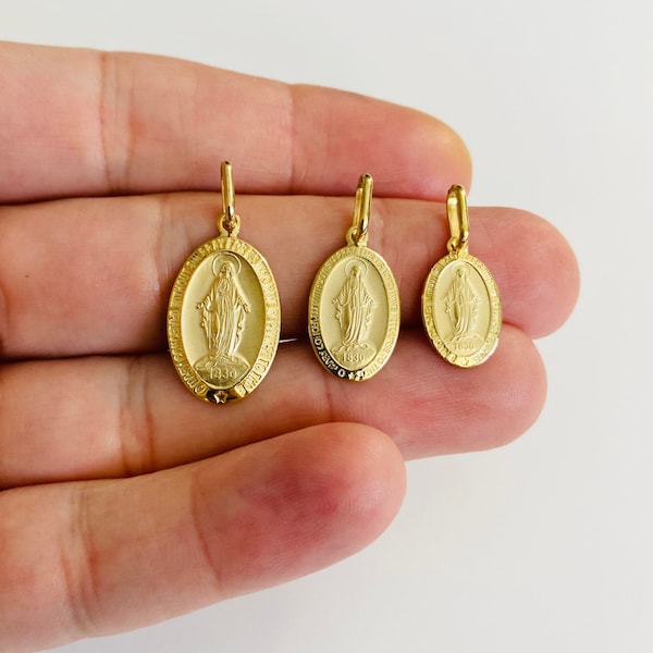 14k Solid Gold Miraculous Pendant,14k Miraculous Medal, Solid Gold Miraculous Medal, Miraculous Medal,14k Gold, 14k Gold Virgin Mary- PT276