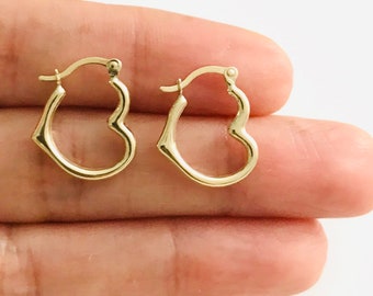 Vintage 10K Yellow Gold Heart Hoop Earrings.. Latch Back Heart Earrings...Wedding....Birthday 10K Gold Earrings
