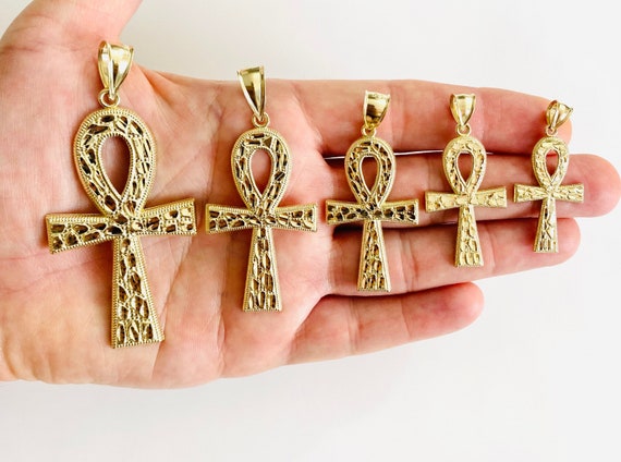 10K Solid Gold Nugget Ankh Cross Pendant, Egyptian Cross, 10k Real