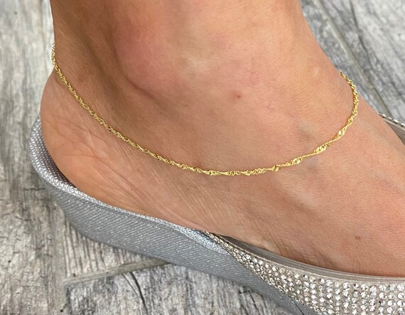 10K Solid Gold Singapore 1.2mm Anklet Bracelet 10k Real Gold
