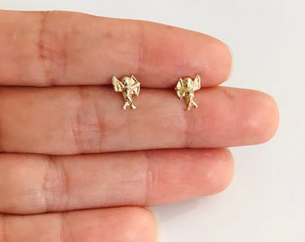 14K Solid Gold 8mm x 7mm Cupid Screwback Post,Dainty Polished Cupid Earrings, 14K Gold Angel Stud Earrings, Screw back Gold Earrings- SE320