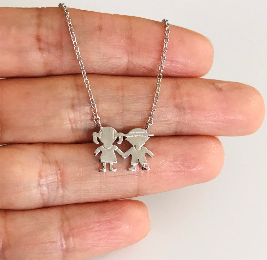 925 Sterling Silver Little Boy and Girl Necklace, 14K Gold Vermeil