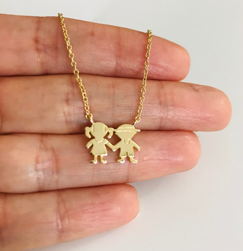 925 Sterling Silver Little Boy and Girl Necklace 14K Gold Etsy