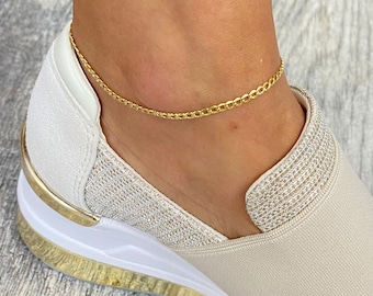 10K Gold 2.5 mm Cuban Anklet Bracelet, 10K Gold anklet, 10k Real Gold Anklet Bracelet, 10k Cuban link 9 - 10 inches Anklet-GA20