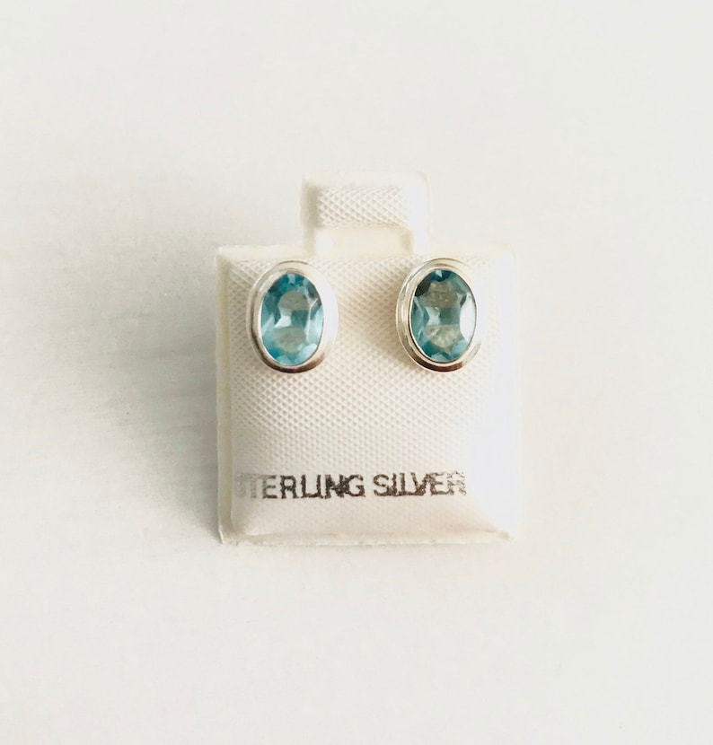 Moonstone Stud Earrings Turquoise Rubi Silver Gemstone Earrings 7mm Stud Blue Topaz - ESE29 Silver Earrings Silver Stud