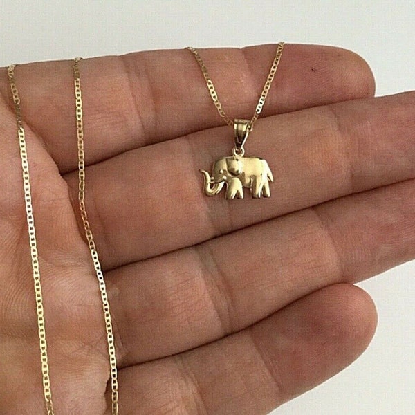 14K Solid Gold Elephant Necklace, 14mm Gold Elephant, Gold Charm 16" Necklace, Gold Jewelry, 14k Gold Chain Necklace, 14K Solid Gold- PT1628