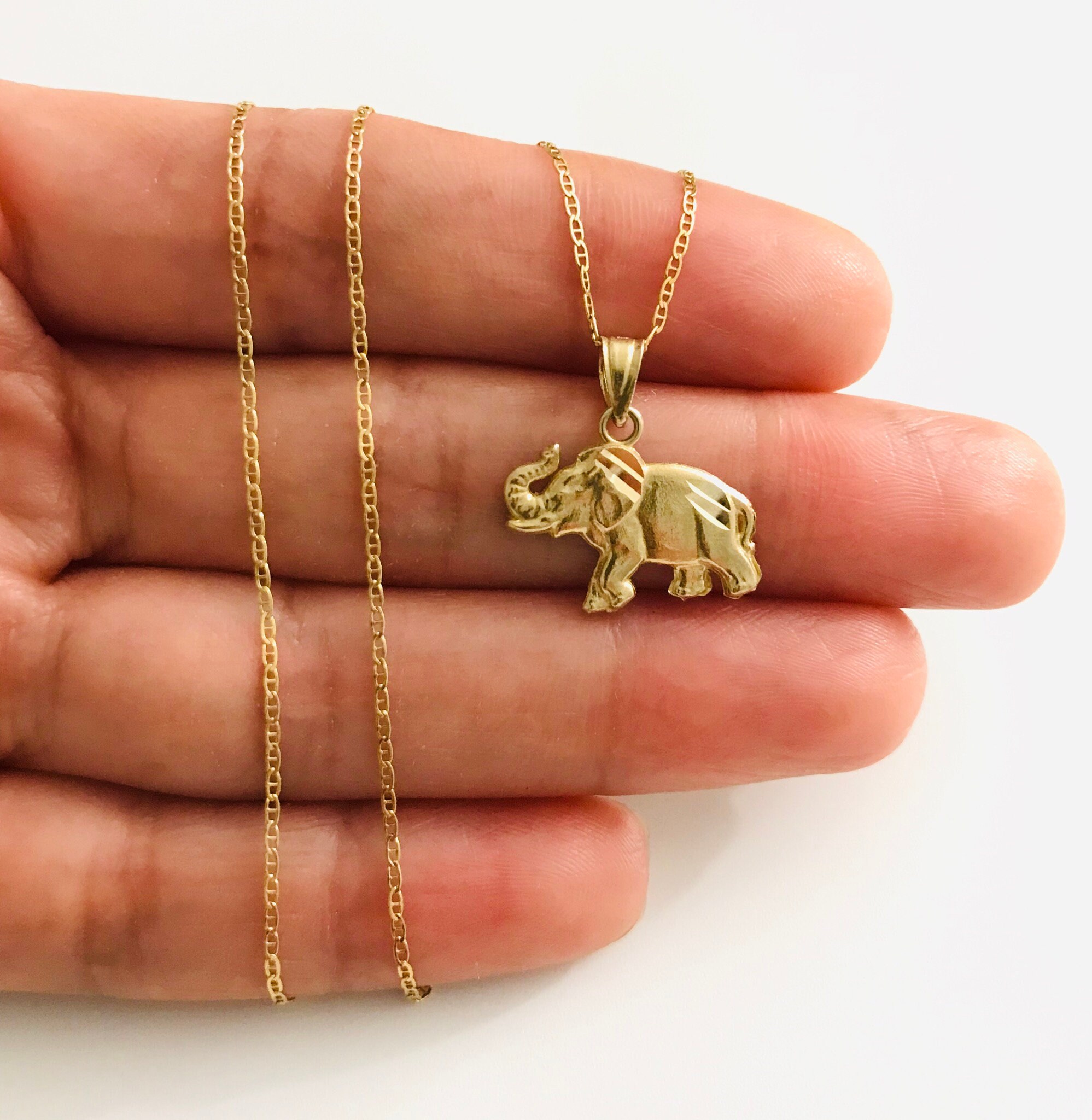 14K Solid Gold Elephant Pendant Necklace Yellow Gold Charm Etsy
