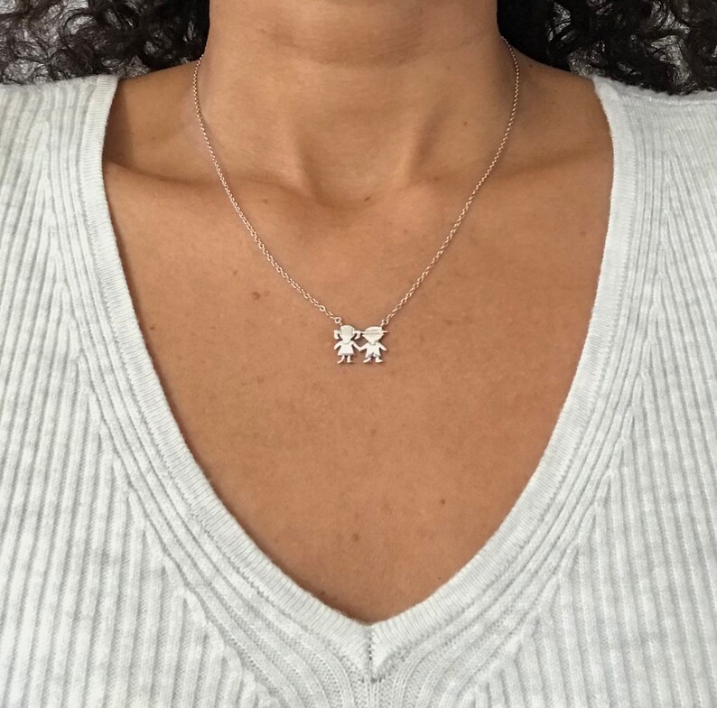 925 Sterling Silver Little Boy and Girl Necklace 14K Gold Etsy