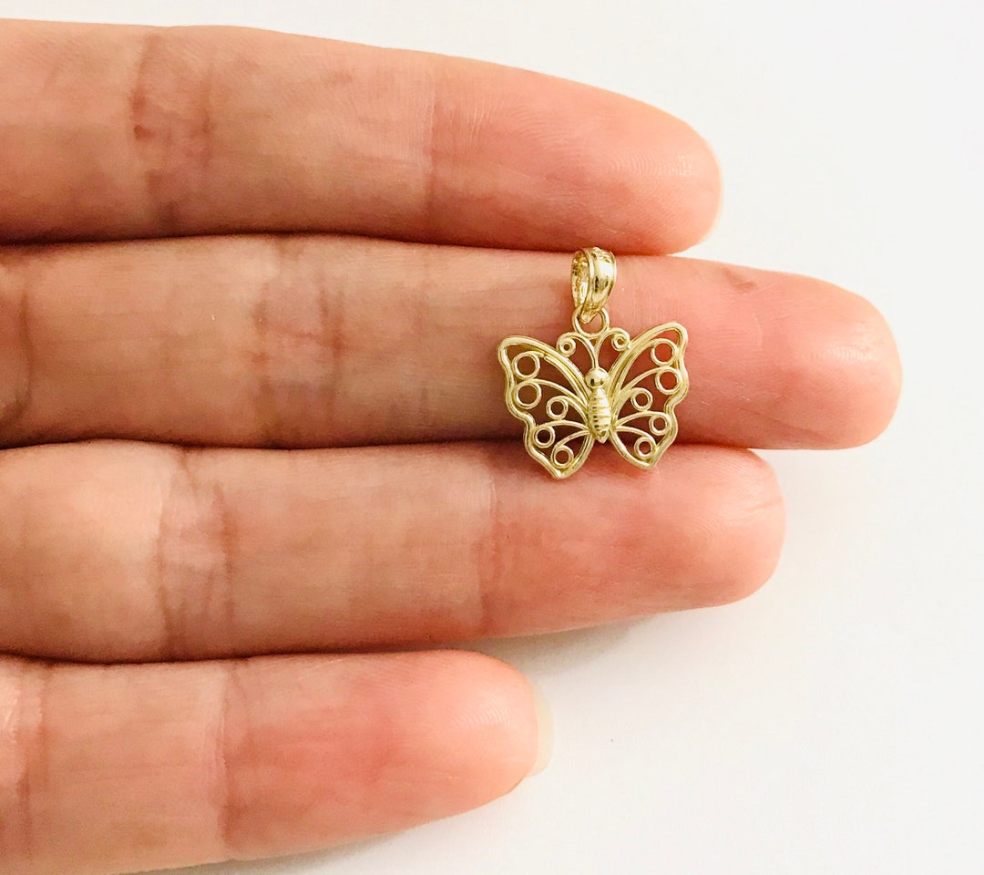 10K Solid Gold 14mm Butterfly Pendant, Dainty 10K Solid Gold Butterfly Necklace, Small 10k Solid