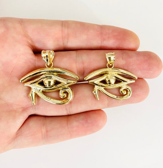 10k Solid Gold Egyptian Eye of Horus Ra Pendant Solid Eye Charm