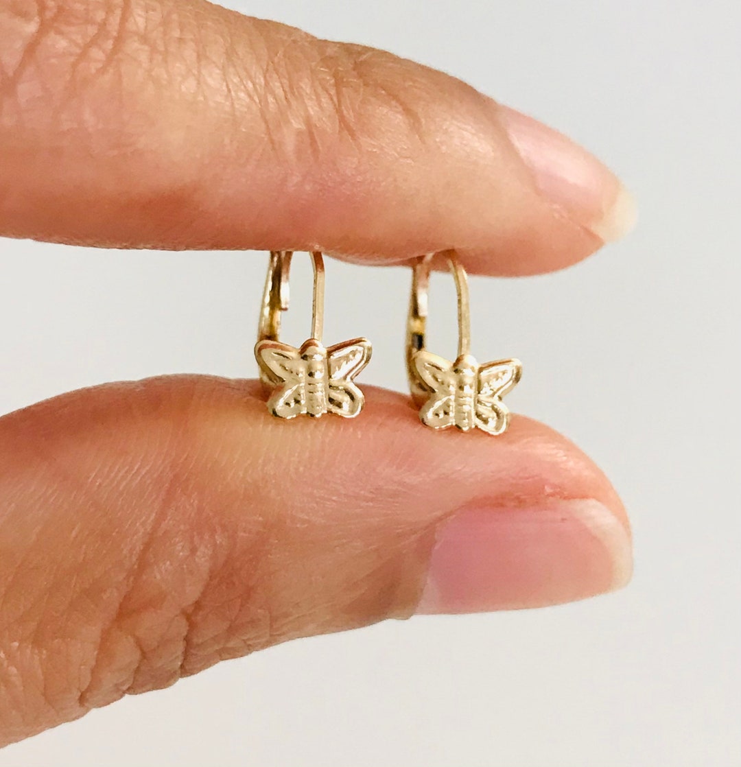 14K Solid Gold 6mm Butterfly Earrings, Dainty Gold Butterfly Earrings, Small Butterfly Earrings