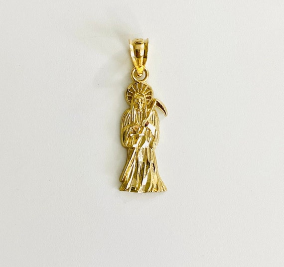 14K Solid Gold 28mm 1.1 Santa Muerte Pendant Grim Reaper 14K