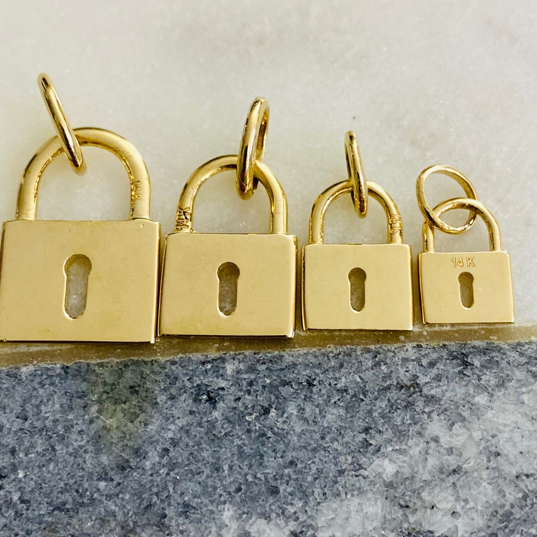 14k Solid Gold Pendant, 14K Solid Gold Lock, 14k Real Gold Lock Pendant