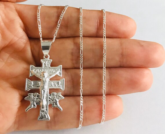 925 Silver Crucifix Necklace for Man Figaro Chain Mexican 