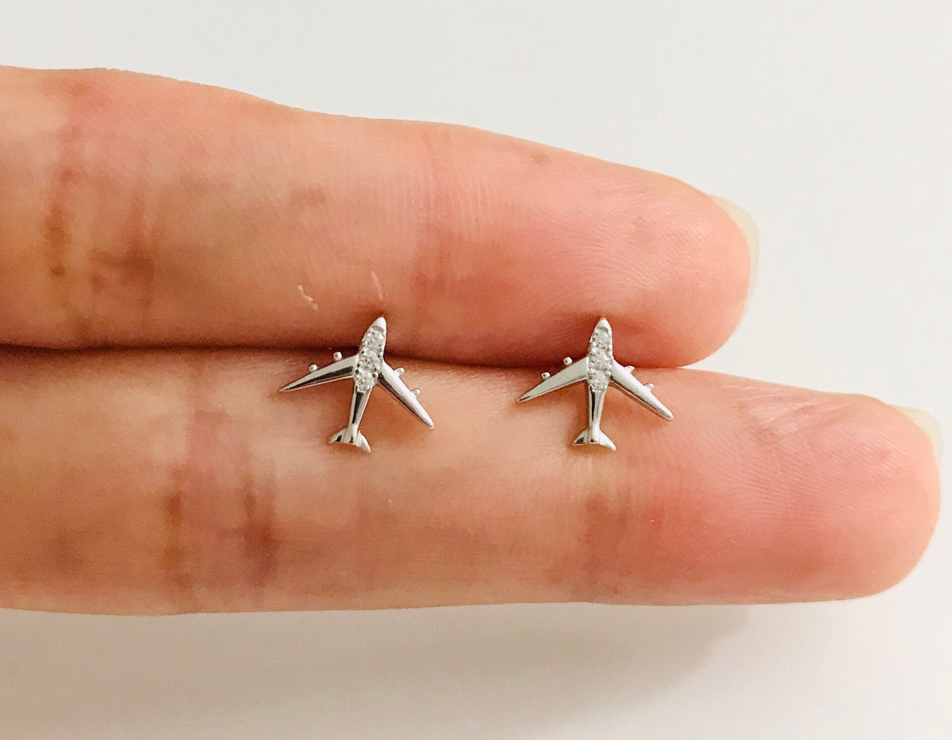 Airplane Stud Earrings Sterling Silver Earrings 14k Gold Etsy