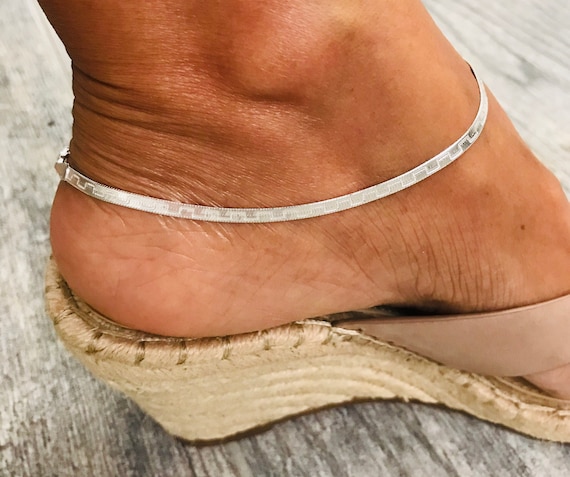 925 Sterling Silver Magic Herringbone Anklet Italian Sterling