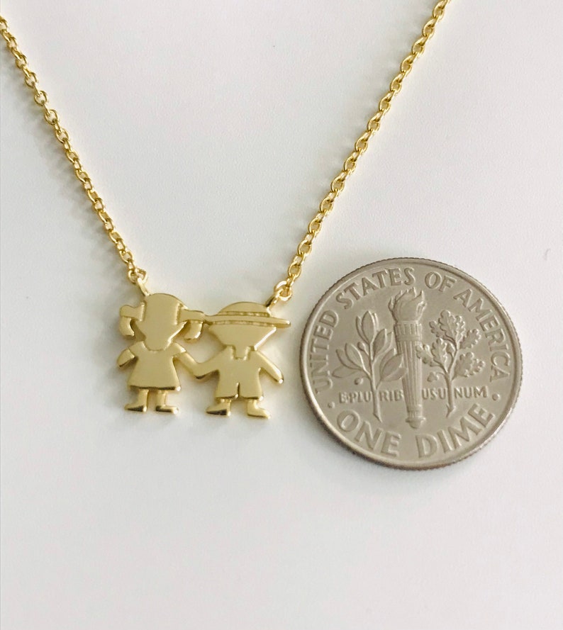 925 Sterling Silver Little Boy and Girl Necklace 14K Gold Etsy