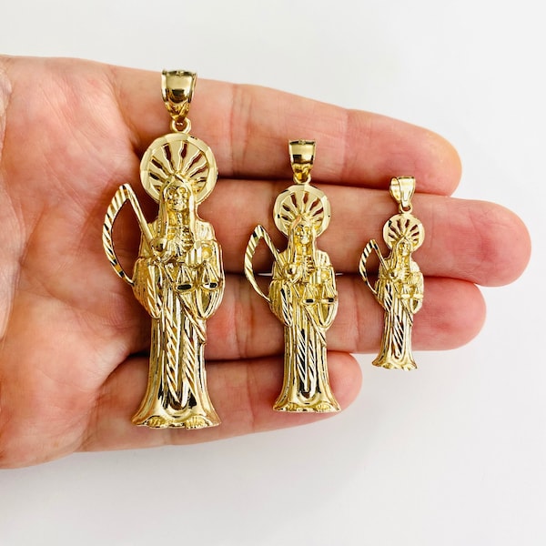 14K Solid Gold Santa Muerte Pendant, Diamond Cut Grim Reaper Pendant, 14K Gold Santa Muerte, Holy Death, 14k Gold Angel of Death- PT01156