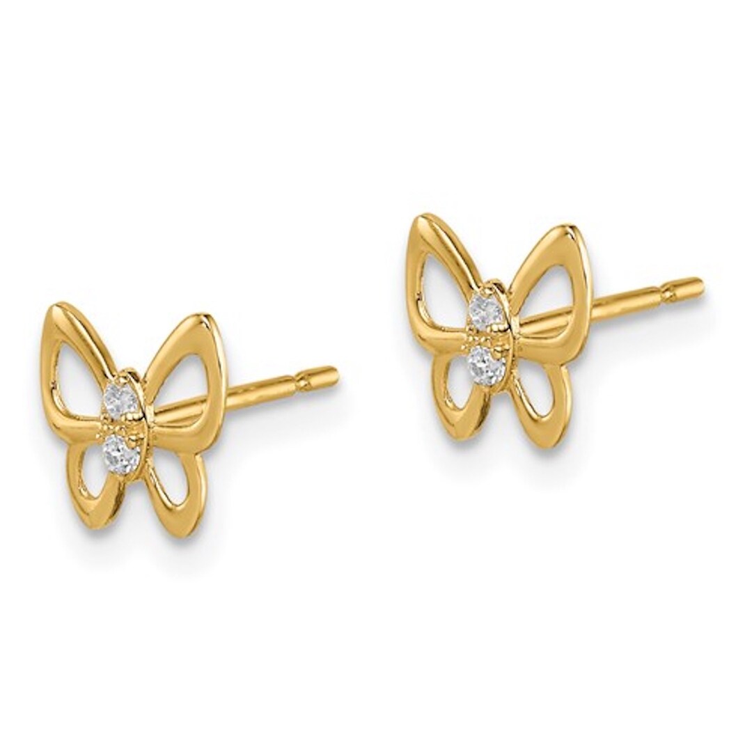 14K Solid Gold 7mm X 6mm Cz Butterfly, 14K Gold Dainty Butterfly