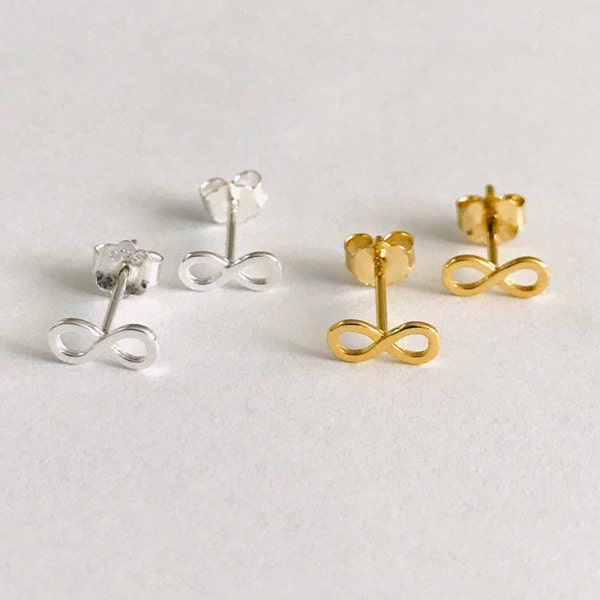 925 Sterling Silver Infinity 4mm Stud Earring, Dainty, Minimalist Earrings, Dainty Earrings, Gold Vermeil Earrings, Infinity Earring -ESE52