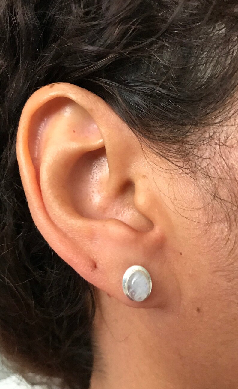 Moonstone Stud Earrings Turquoise Rubi Silver Gemstone Earrings 7mm Stud Blue Topaz - ESE29 Silver Earrings Silver Stud