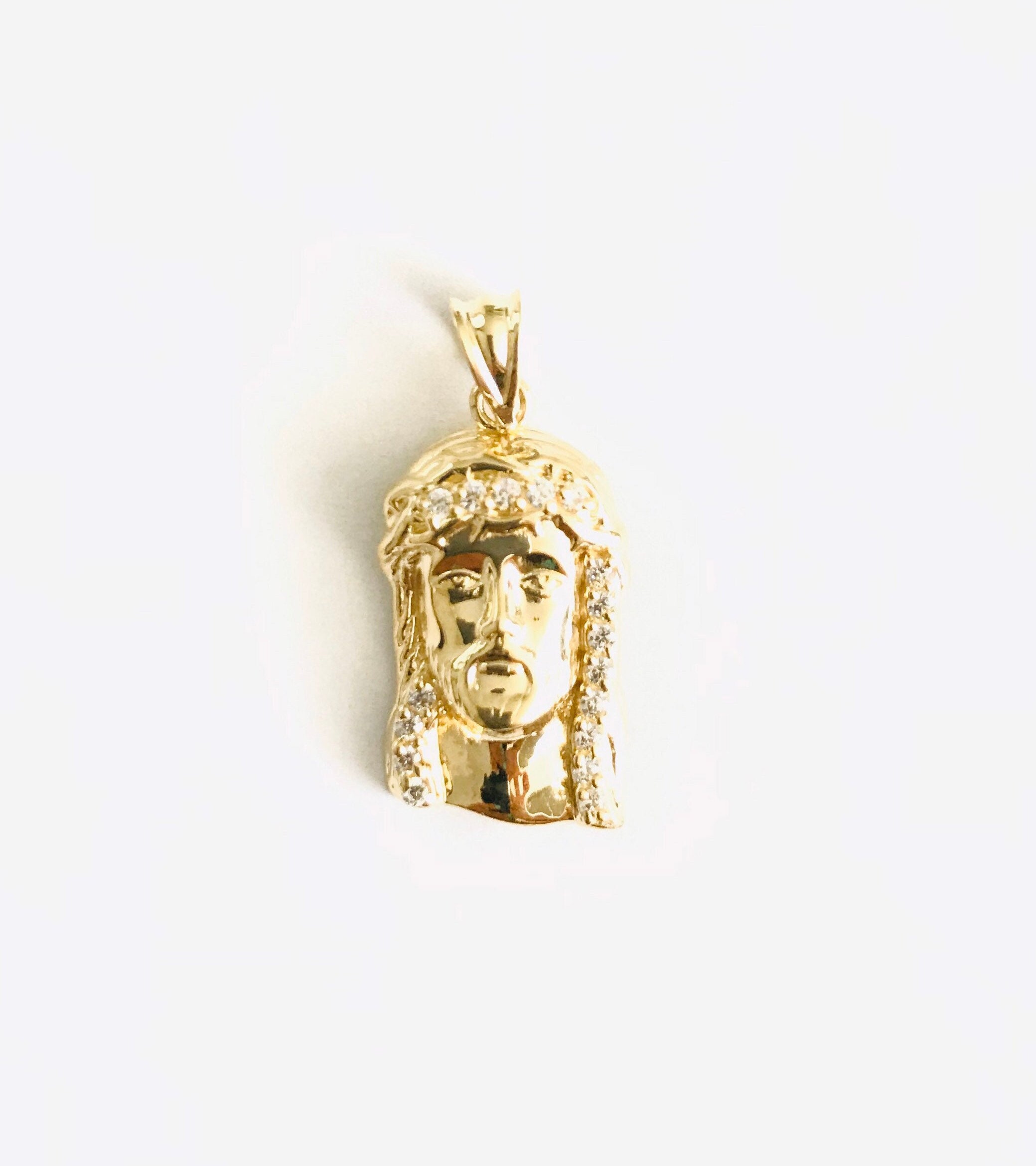 10K Solid Gold Jesus Cz Face Pendant 29 