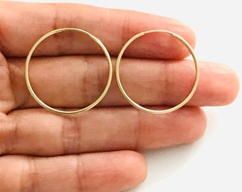 10K Solid Gold 1.2mm x 25mm Endless Hoop Gold Polished Endless Tube Hoop Earrings, Gold Endless,Infinity Hoops, Real Gold Earrings- T964