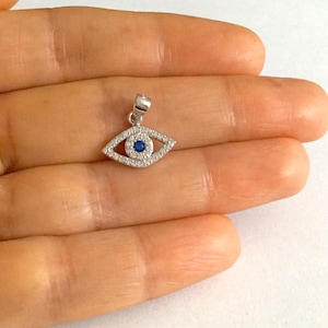 925 Sterling Silver Evil Eye Charm, Necklace Protection Evil Eye, Silver Cz Evil Eye Pendant, Dainty Evil Eye Jewelry, Gift for Her - ESN20