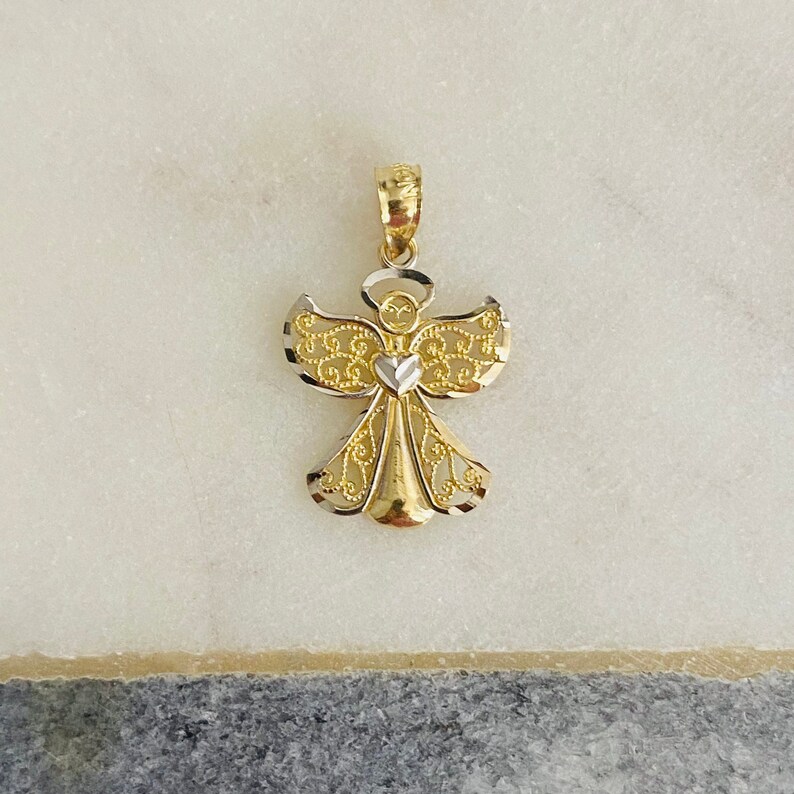 14k Solid Gold Angel 22mm/0.86in Pendant Small 2 Tone 14k Etsy