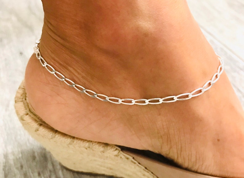 4 MM Thick Anklet Anklet Bracelet Open Link Silver Anklet - EA67 10\u201d long Sterling Silver Anklet 925 Sterling Silver Anklet