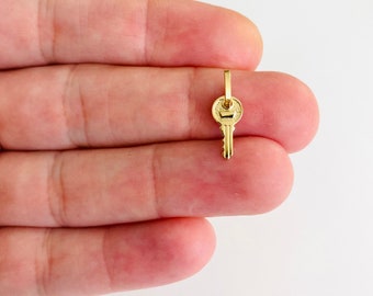 Dainty 14K Solid Gold Key, 17mm x 6mm Small Key Charm Pendant, Dainty, Tiny 14K Gold Key Pendant, Minimalist Real Gold Key- PT465