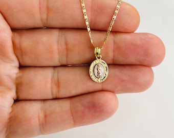 14K Solid Guadalupe 17mm/0.6"  Dainty Pendant,Virgin of Guadalupe,14K Solid Gold Virgin Mary 3 Tone Necklace, 1.5mm Thick Necklace - PT1130