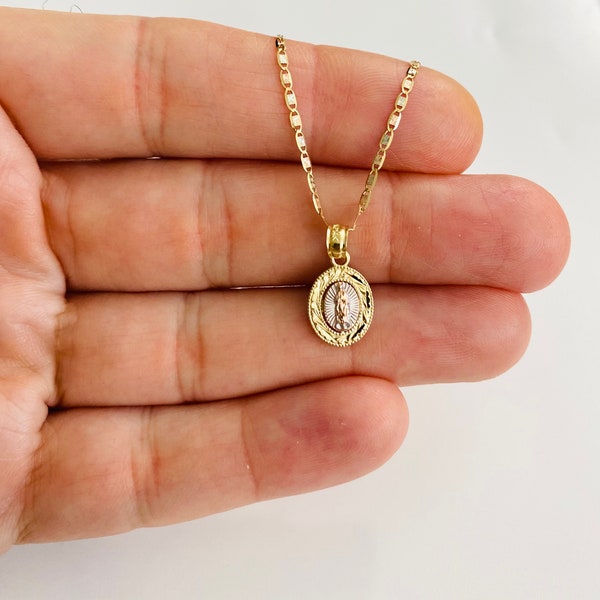 14K Solid Guadalupe 17mm/0.6"  Dainty Pendant,Virgin of Guadalupe,14K Solid Gold Virgin Mary 3 Tone Necklace, 1.5mm Thick Necklace - PT1130