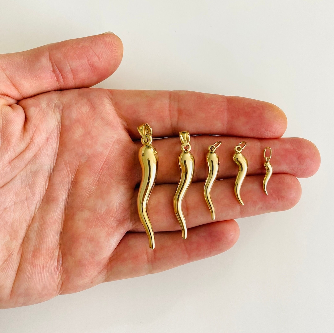 14K REAL Gold Italian Horn, Gold Pendant 3D Italian Horn Charm, 14k