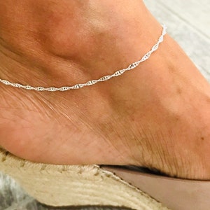 Sterling Silver Anklet, 925 Sterling Silver Anklet, Dainty Twist Anklet Bracelet, Silver Anklets, Singapore Chain Link Anklet -EA36
