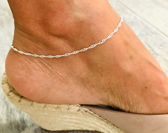 Sterling Silver Anklet, 925 Sterling Silver Anklet, Dainty Twist Anklet Bracelet, Silver Anklets, Singapore Chain Link Anklet -EA36